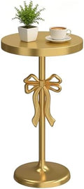 Gold Drink Table, Metal Martini Side Table - 11.9" x21.7'', Gold Small Accent Table with Bow Decoration