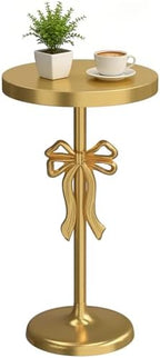 Gold Drink Table, Metal Martini Side Table - 11.9" x21.7'', Gold Small Accent Table with Bow Decoration