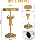 Gold Drink Table, Metal Martini Side Table - 11.9" x21.7'', Gold Small Accent Table with Bow Decoration, alternate view 3