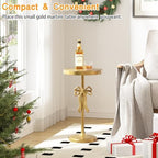 Gold Drink Table, Metal Martini Side Table - 11.9" x21.7'', Gold Small Accent Table with Bow Decoration, alternate view 4