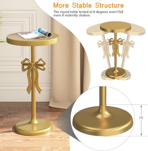 Gold Drink Table, Metal Martini Side Table - 11.9" x21.7'', Gold Small Accent Table with Bow Decoration, alternate view 5