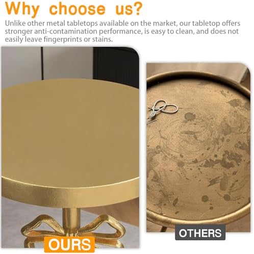 Gold Drink Table, Metal Martini Side Table - 11.9" x21.7'', Gold Small Accent Table with Bow Decoration, alternate view 6