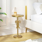 Gold Drink Table, Metal Martini Side Table - 11.9" x21.7'', Gold Small Accent Table with Bow Decoration, alternate view 7