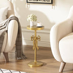 Gold Drink Table, Metal Martini Side Table - 9.9" x21.7'', Gold Small Accent Table with Bow Decoration, Pedestal, alternate