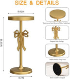 Gold Drink Table, Metal Martini Side Table - 9.9" x21.7'', Gold Small Accent Table with Bow Decoration, Pedestal, alternate