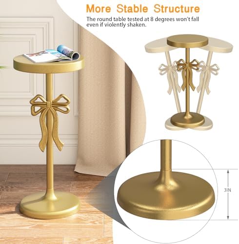 Gold Drink Table, Metal Martini Side Table - 9.9" x21.7'', Gold Small Accent Table with Bow Decoration, Pedestal, alternate