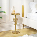Gold Drink Table, Metal Martini Side Table - 9.9" x21.7'', Gold Small Accent Table with Bow Decoration, Pedestal, alternate