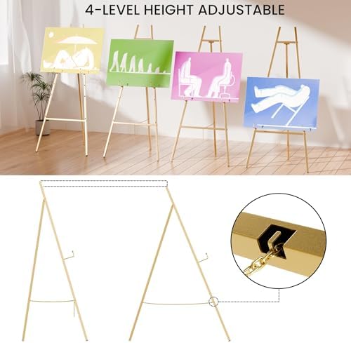Gold Easel Stand for Sign, Heavy Duty Easel, 4-Tier Adjustable Art Easel for Painting, Wedding Sign 2pc, alternate view 6