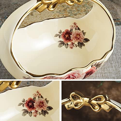 Gold Floral Fruit Basket for Kitchen Table in Small in Gold fruit basket, alternate view 4