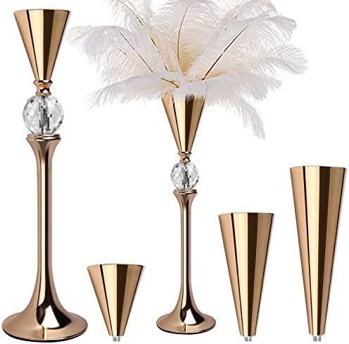 Gold Flower Vase for Centerpiece Table Decorations Wedding Reception Decor, 19.7 Inch Tall Metal Vase for