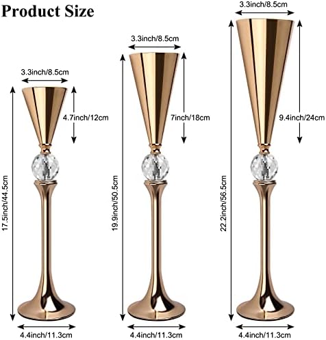 Gold Flower Vase for Centerpiece Table Decorations Wedding Reception Decor, 19.7 Inch Tall Metal Vase for, alternate view 3