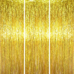 Gold Foil Fringe Backdrop Curtains, 3.3x6.6ft, 3pcs in 3.3x6.6ft