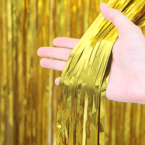 Gold Foil Fringe Backdrop Curtains, 3.3x6.6ft, 3pcs in 3.3x6.6ft, alternate view 2