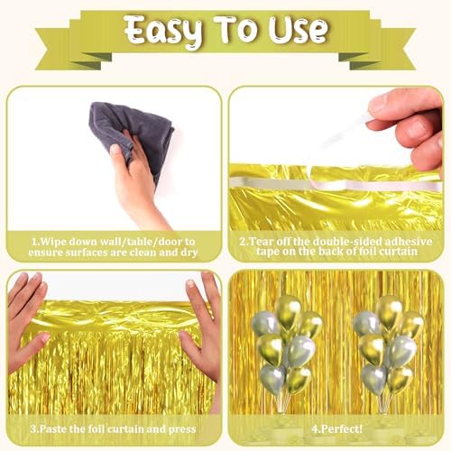 Gold Foil Fringe Backdrop Curtains, 3.3x6.6ft, 3pcs in 3.3x6.6ft, alternate view 4