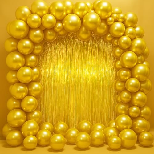 Gold Foil Fringe Backdrop Curtains, 3.3x6.6ft, 3pcs in 3.3x6.6ft, alternate view 6