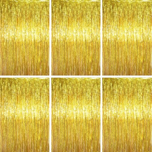 Gold Foil Fringe Backdrop Curtains, 3.3x6.6ft, 6pcs in 3.3x6.6ft