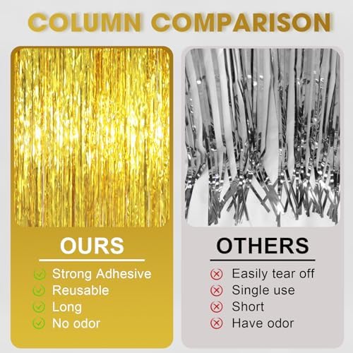 Gold Foil Fringe Backdrop Curtains, 3.3x6.6ft, 6pcs in 3.3x6.6ft, alternate view 3