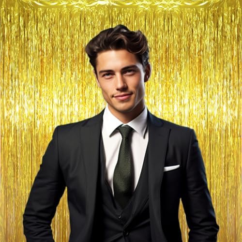 Gold Foil Fringe Backdrop Curtains, 3.3x6.6ft, 6pcs in 3.3x6.6ft, alternate view 5