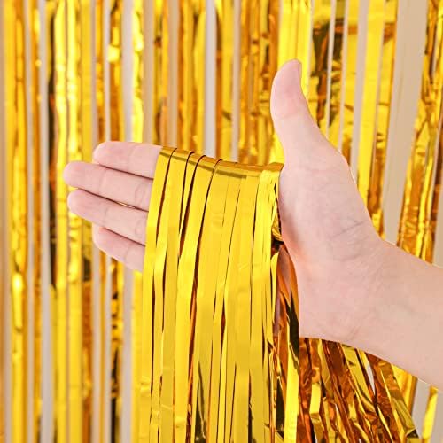 Gold Foil Fringe Backdrop Curtains, 3.3x8.2ft, 3 Pack in 3.3x8.2ft, alternate view 4