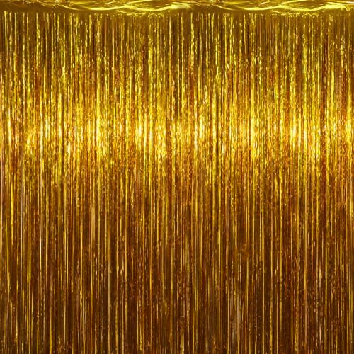 Gold Fringe Backdrop, 4 Pack 3.3 x 6.6 ft Foil Fringe Curtains in 3.3 x 6.6 ft