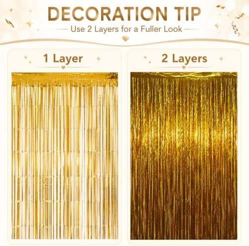 Gold Fringe Backdrop, 4 Pack 3.3 x 6.6 ft Foil Fringe Curtains in 3.3 x 6.6 ft, alternate view 5