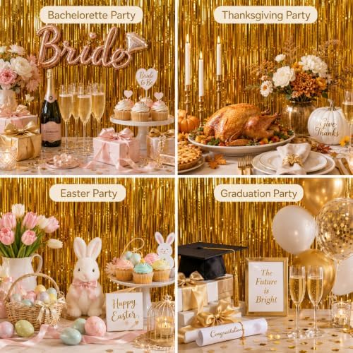 Gold Fringe Backdrop, 4 Pack 3.3 x 6.6 ft Foil Fringe Curtains in 3.3 x 6.6 ft, alternate view 6