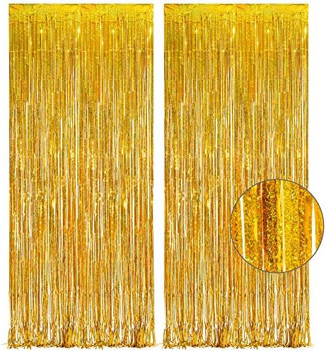 Gold Fringe Curtain Tinsel Backdrop Pack of 2