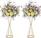 Gold Geometric Centerpiece Metal Wedding Flower Stand, 27in, 2Pcs in Gold