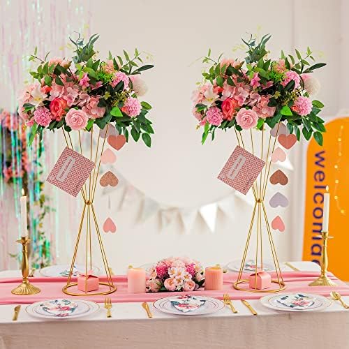 Gold Geometric Centerpiece Metal Wedding Flower Stand, 27in, 2Pcs in Gold, alternate view 2