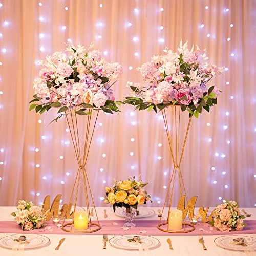 Gold Geometric Centerpiece Metal Wedding Flower Stand, 27in, 2Pcs in Gold, alternate view 4