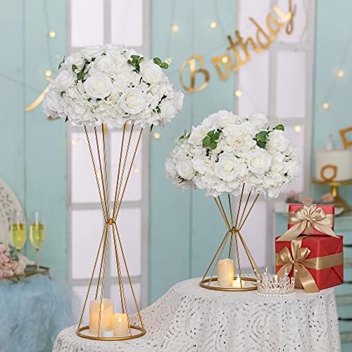 Gold Geometric Centerpiece Metal Wedding Flower Stand, 27in, 2Pcs in Gold, alternate view 6
