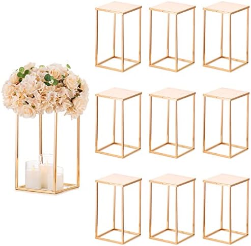 Gold Geometric Column Flower Stand Wedding Centerpieces, 10Pcs in Gold