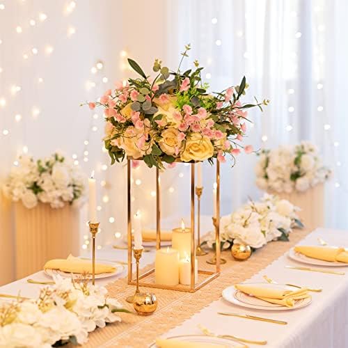 Gold Geometric Column Flower Stand Wedding Centerpieces, 10Pcs in Gold, alternate view 2