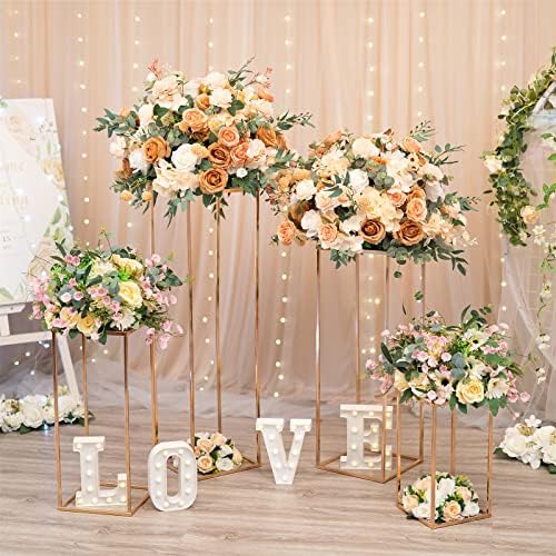 Gold Geometric Column Flower Stand Wedding Centerpieces, 10Pcs in Gold, alternate view 4
