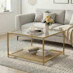 Gold Glass Coffee Table, Square Coffee Tables with Storage Shelf, Simple Tea Cocktail Modern Center Tables for, alternate