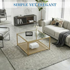 Gold Glass Coffee Table, Square Coffee Tables with Storage Shelf, Simple Tea Cocktail Modern Center Tables for, alternate