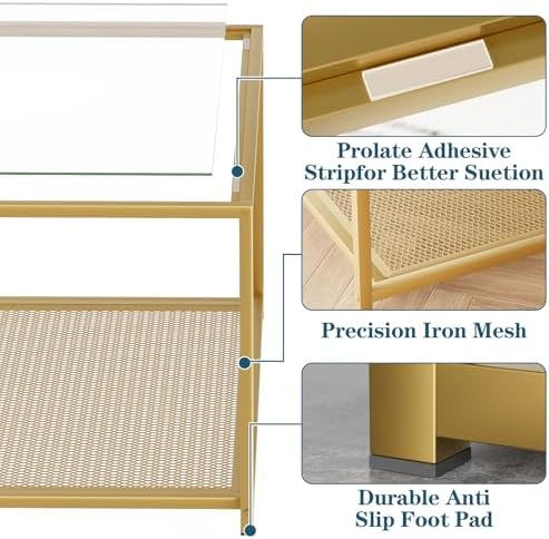 Gold Glass Coffee Table, Square Coffee Tables with Storage Shelf, Simple Tea Cocktail Modern Center Tables for, alternate