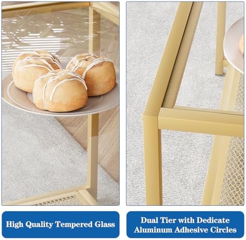 Gold Glass Coffee Table, Square Coffee Tables with Storage Shelf, Simple Tea Cocktail Modern Center Tables for, alternate