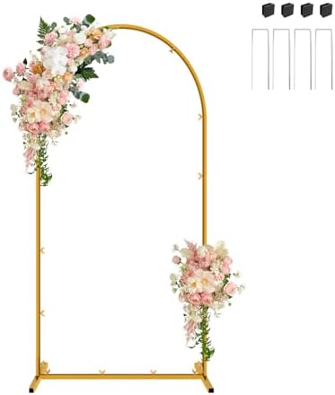 Gold Metal Arch Backdrop Stand, 6FT Wedding Arch Stand for Birthday Party Bridal Baby Shower Graduation Ceremony