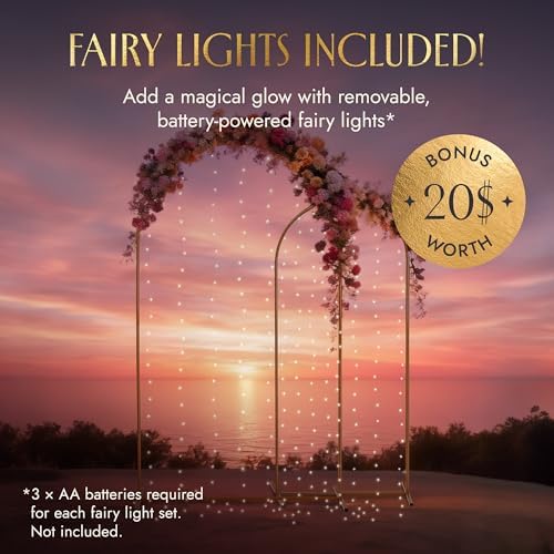 Gold Metal Arch Backdrop Stand for Wedding & Birthday Party Decorations, Foldable Balloon Arch Frame with Easy, alternate