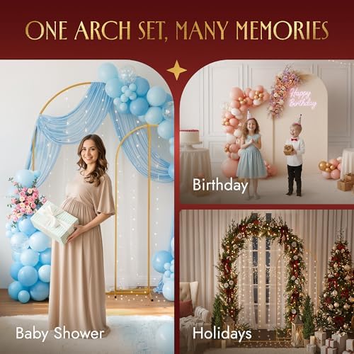 Gold Metal Arch Backdrop Stand for Wedding & Birthday Party Decorations, Foldable Balloon Arch Frame with Easy, alternate
