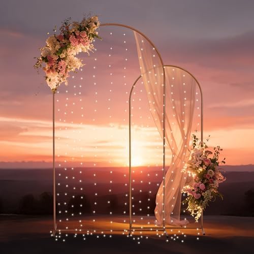 Gold Metal Arch Backdrop Stand for Wedding & Birthday Party Decorations, Foldable Balloon Arch Frame with Easy, alternate