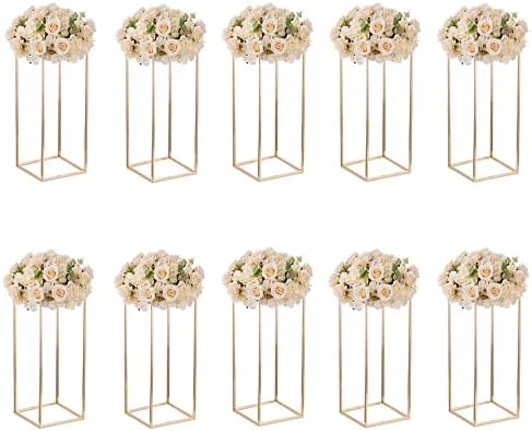 Gold Metal Cube Vase Stand for Wedding Centerpieces, 23.6in Tall, 10 Pcs in Gold-10PSC