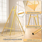 Gold Metal Easel Stand for Sign, Heavy Duty Art Easel with Adjustable Chain, Tripod Structure,4-Level Height, alternate view