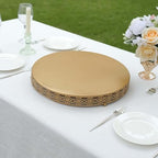 Gold Metal Fleur De Lis Round Pedestal Cake Stands, Cupcake Dessert Display Stand Table Centerpiece - 16" in, alternate view
