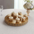 Gold Metal Fleur De Lis Round Pedestal Cake Stands, Cupcake Dessert Display Stand Table Centerpiece - 16" in, alternate view