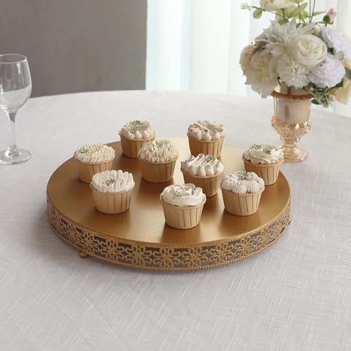 Gold Metal Fleur De Lis Round Pedestal Cake Stands, Cupcake Dessert Display Stand Table Centerpiece - 16" in, alternate view