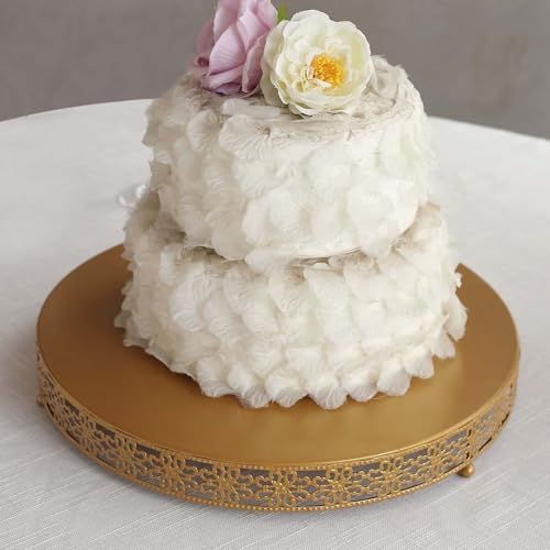 Gold Metal Fleur De Lis Round Pedestal Cake Stands, Cupcake Dessert Display Stand Table Centerpiece - 16" in, alternate view
