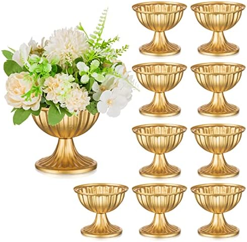 Gold Metal Urn Vase, Compote Vases for Wedding Centerpiece, 10Pcs in Gold