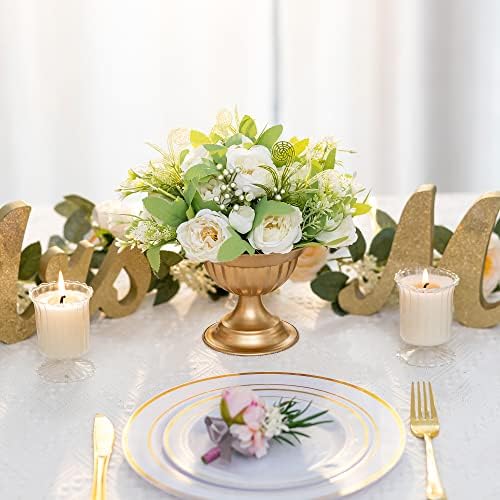Gold Metal Urn Vases for Flower, Compote Vase for Centerpiece, 2Pcs in Gold, alternate view 4